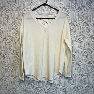 Ady p large Women's Cream Textured Long Sleeve V-Neck Criss Cross‎ Back Sweater